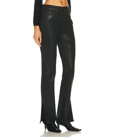 GRLFRND Harlow Black High Rise Slit Coated Denim Bootcut Size 28 - Picture 9 of 11